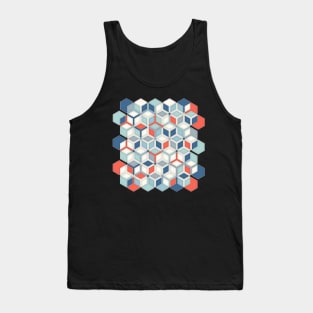 Soft Red, White & Blue Hexagon Pattern Play Tank Top